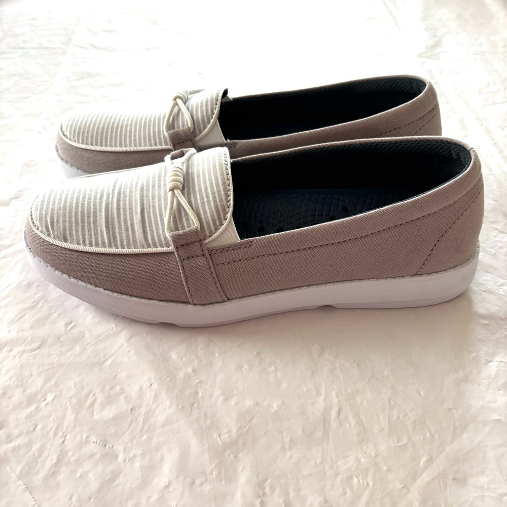 NWOT Island Surf Gray White FOM Gia Ortho Canvas Boat Loafers SZ 8.5 - Picture 2 of 13